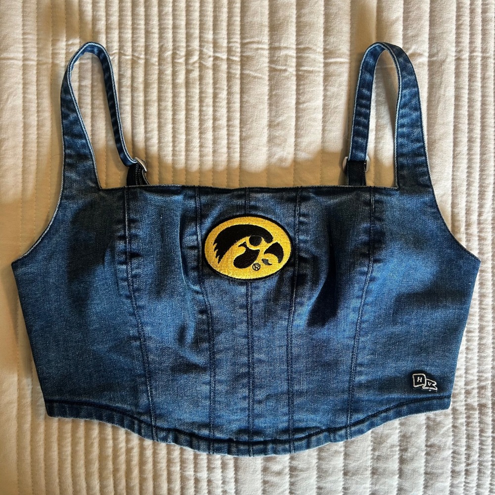 Iowa Hawkeyes Denim Bustier Crop Top Medium